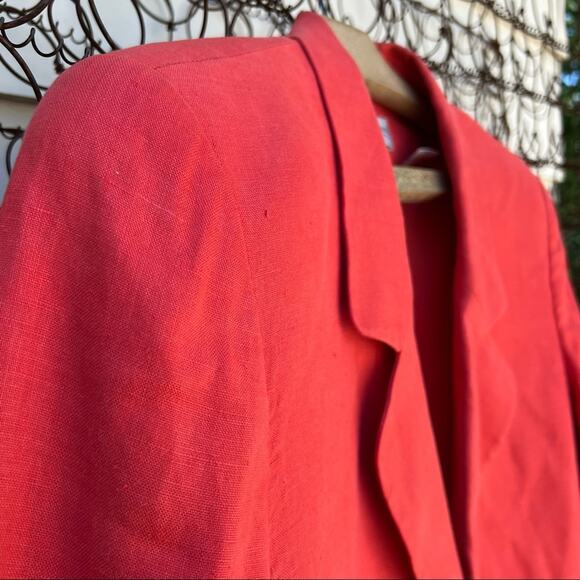Vintage 90s Valerie Stevens Linen red orange boxy oversized long blazer 8 - Picture 2 of 7